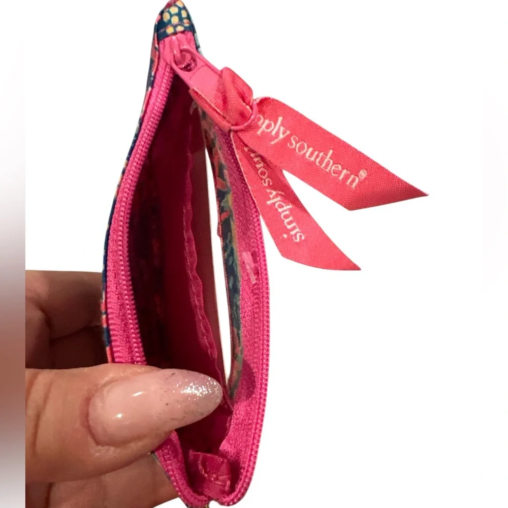 SIMPLY SOUTHERN KEY RING ID CARD HOLDER REEF PRINT PINK BLUE COIN PURSE